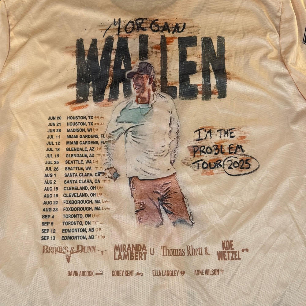 Morgan Wallen Im The Problem Tour 2025 Baseball Jersey Mens 2XL Concert #3019